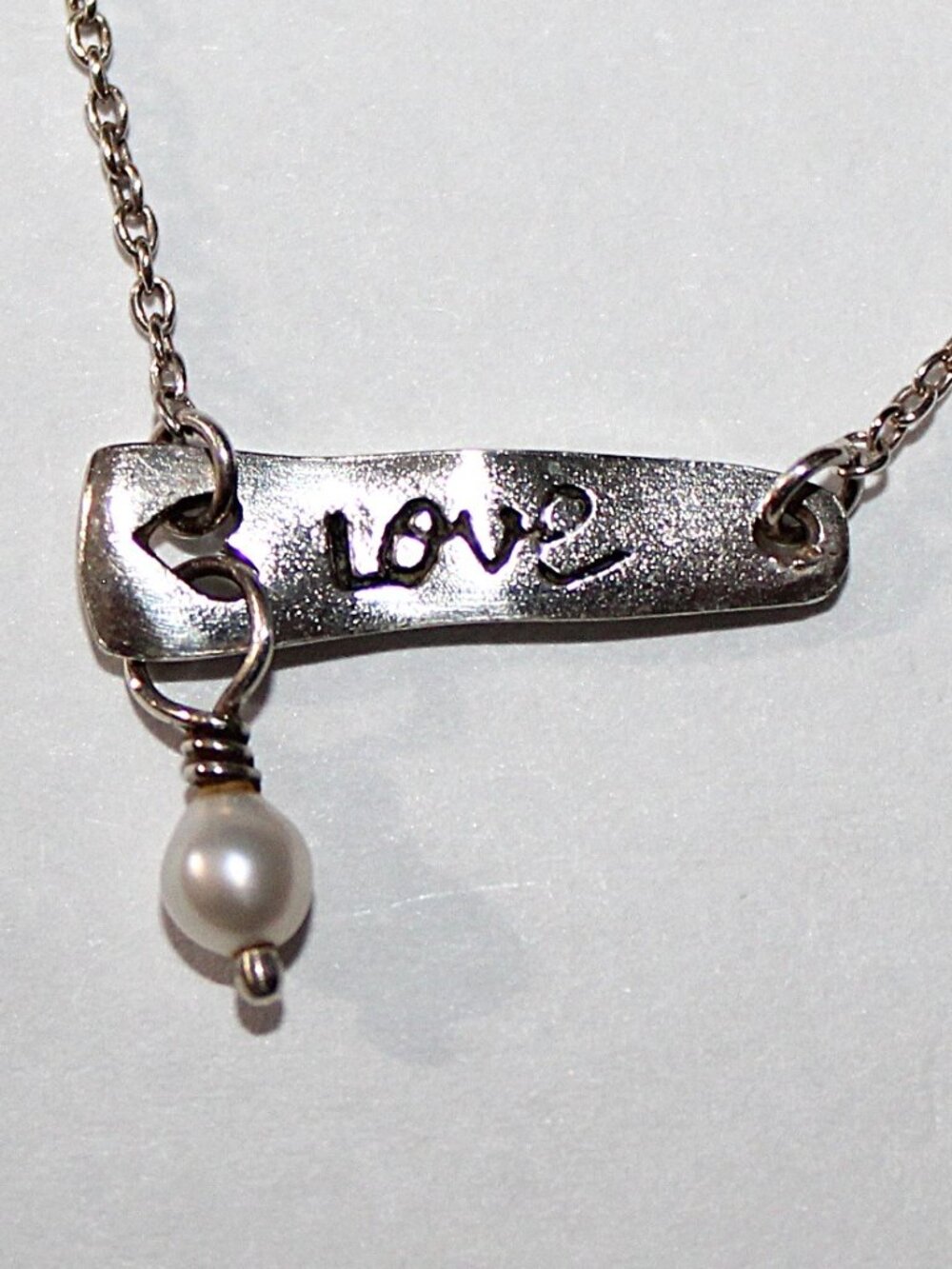 Minimallist Sterling Silver Cultured Pearl Love Necklace